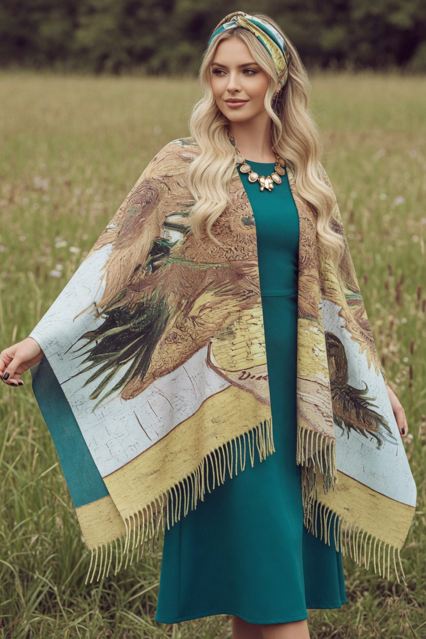 Sunflowers Art Ruana – Golden Floral Wrap