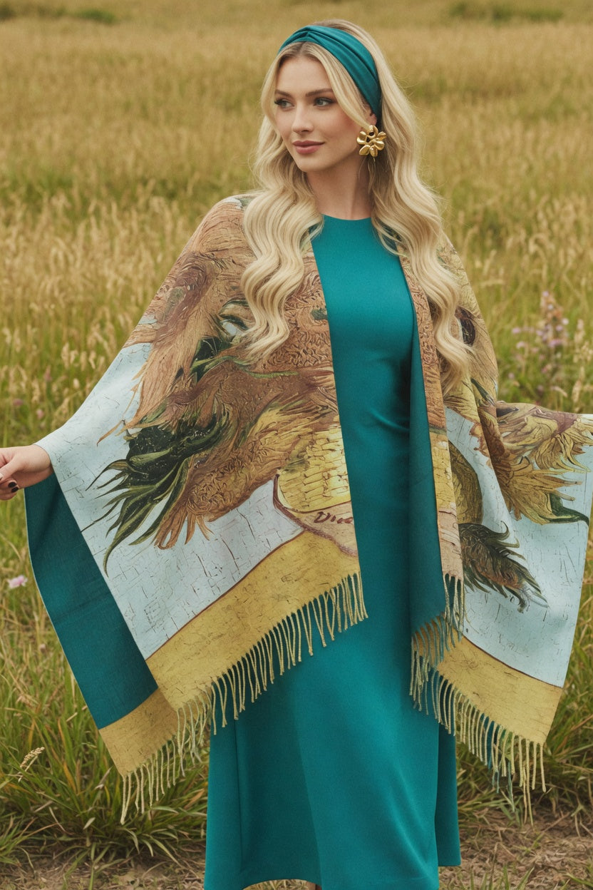 Sunflowers Art Ruana – Golden Floral Wrap