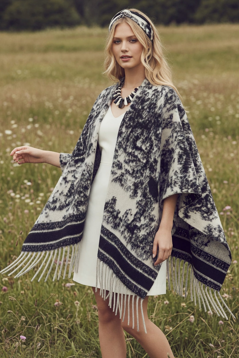 Animal Black White Ruana – Bold Pattern Wrap