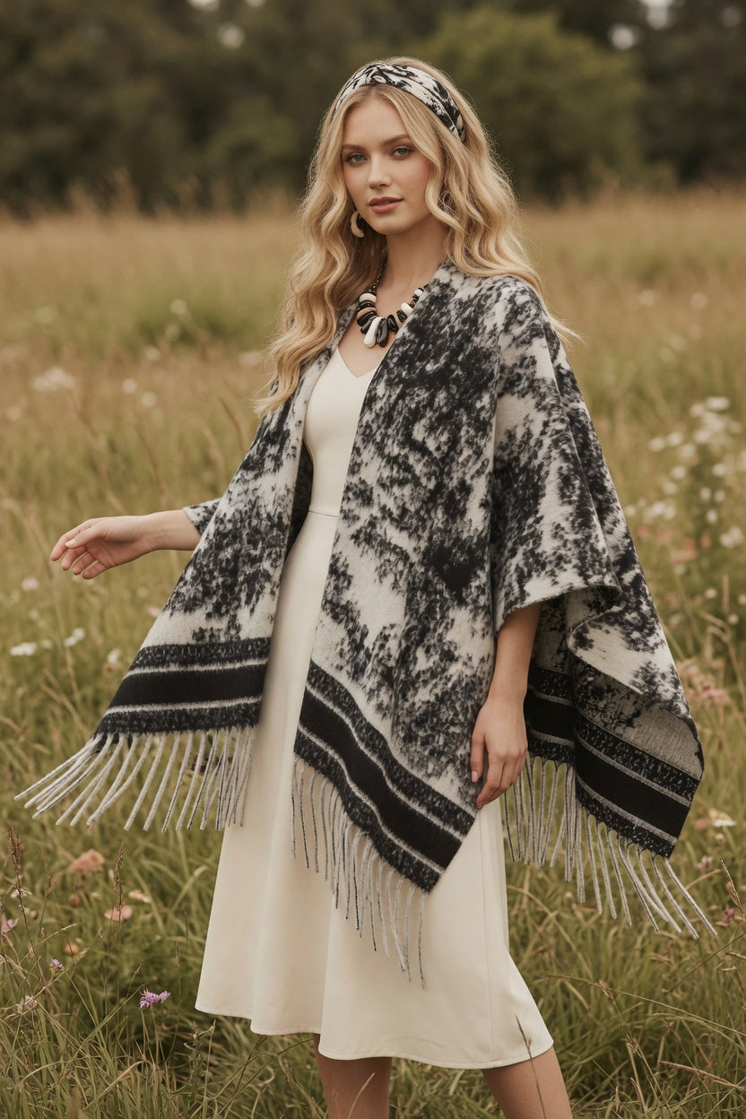 Animal Black White Ruana – Bold Pattern Wrap