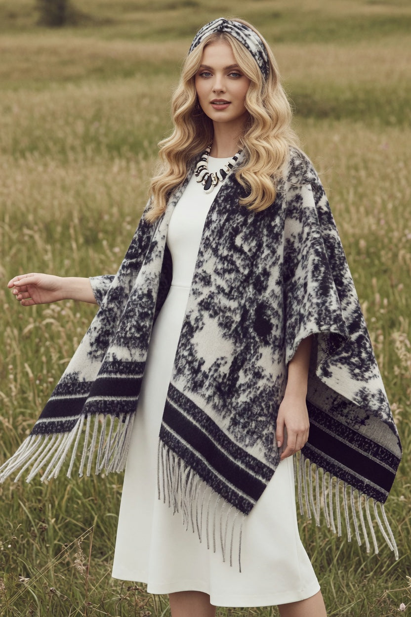 Animal Black White Ruana – Bold Pattern Wrap