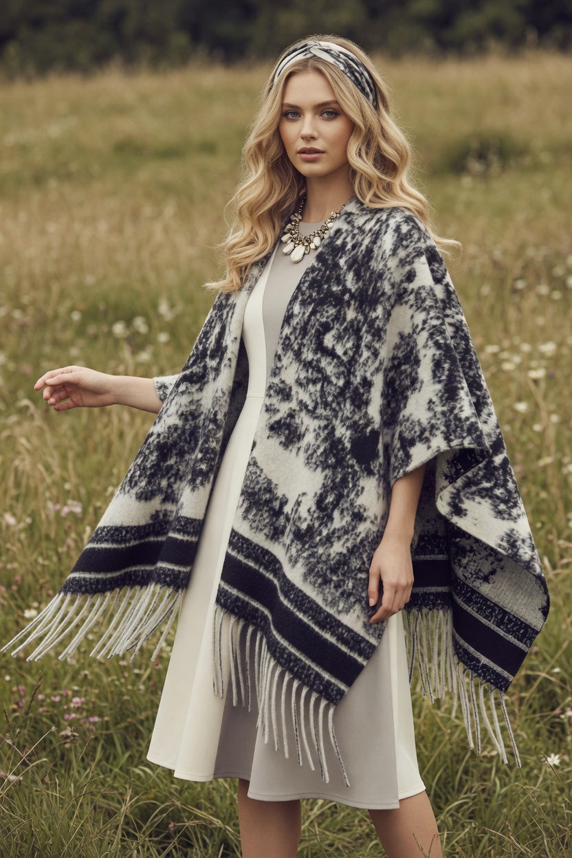 Animal Black White Ruana – Bold Pattern Wrap