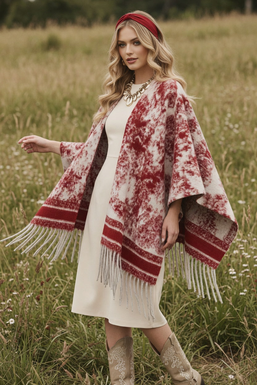 Animal Burgundy Ruana – Rich Pattern Wrap