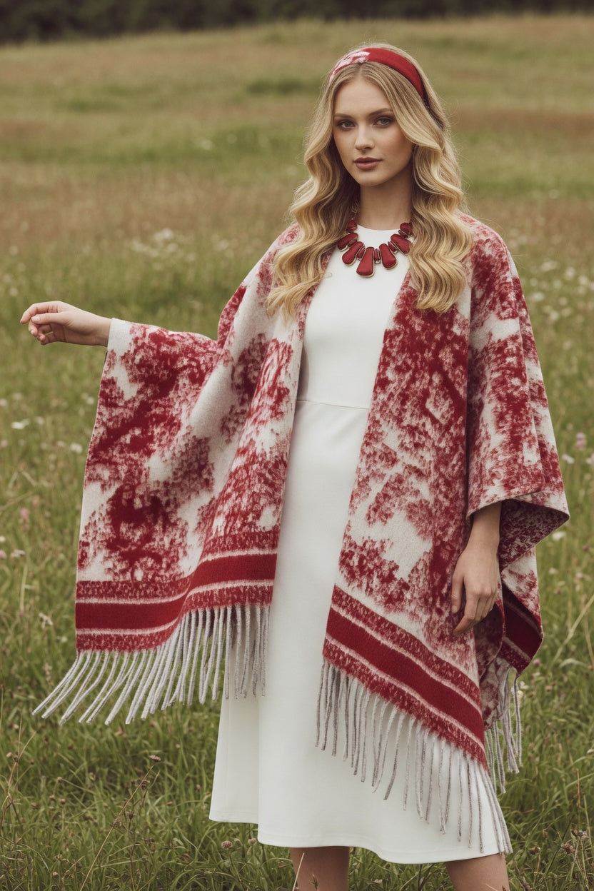 Animal Burgundy Ruana – Rich Pattern Wrap