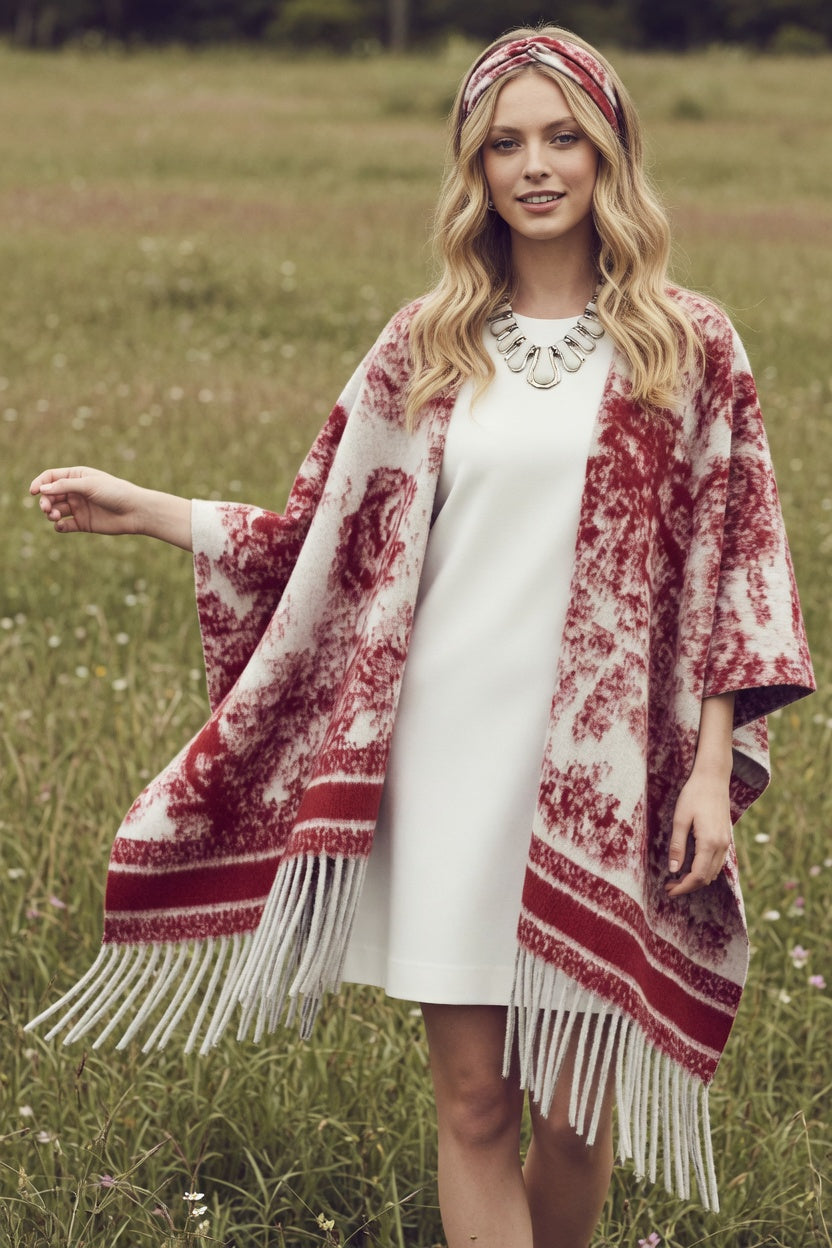 Animal Burgundy Ruana – Rich Pattern Wrap