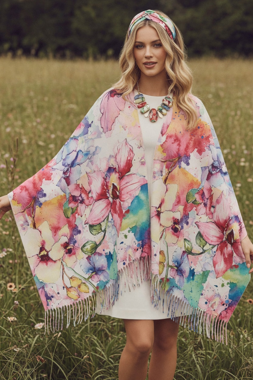 Water Color Floral Ruana – Soft Artistic Wrap