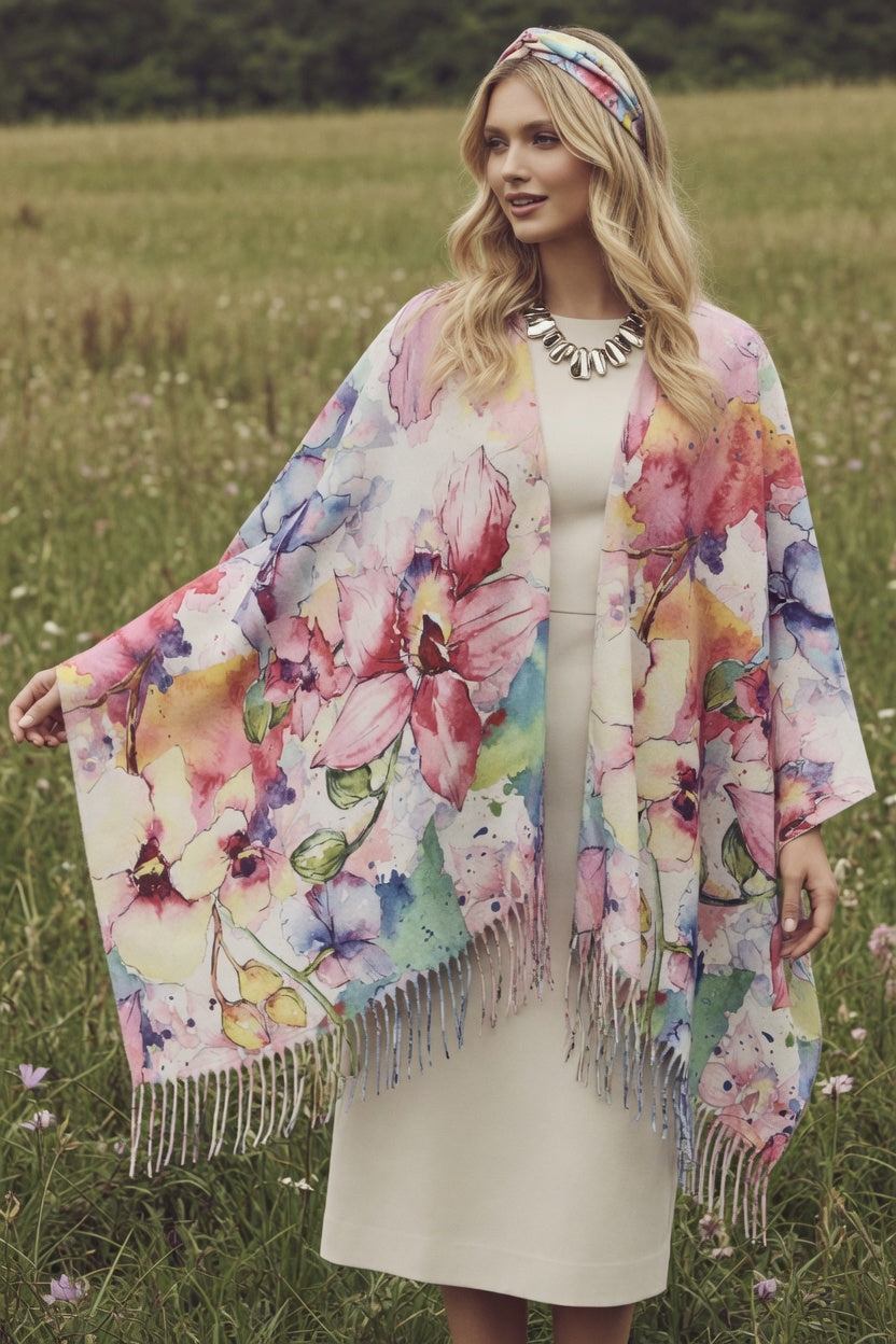 Water Color Floral Ruana – Soft Artistic Wrap