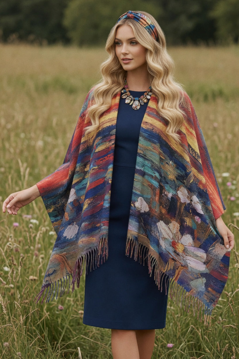 Waterlilies Sunset Art Ruana – Soft Color Wrap