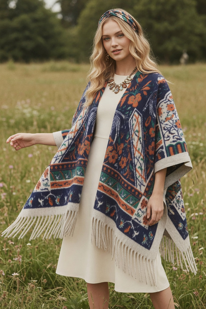 Wild Bloom Tapestry Ruana – Colorful Floral Wrap