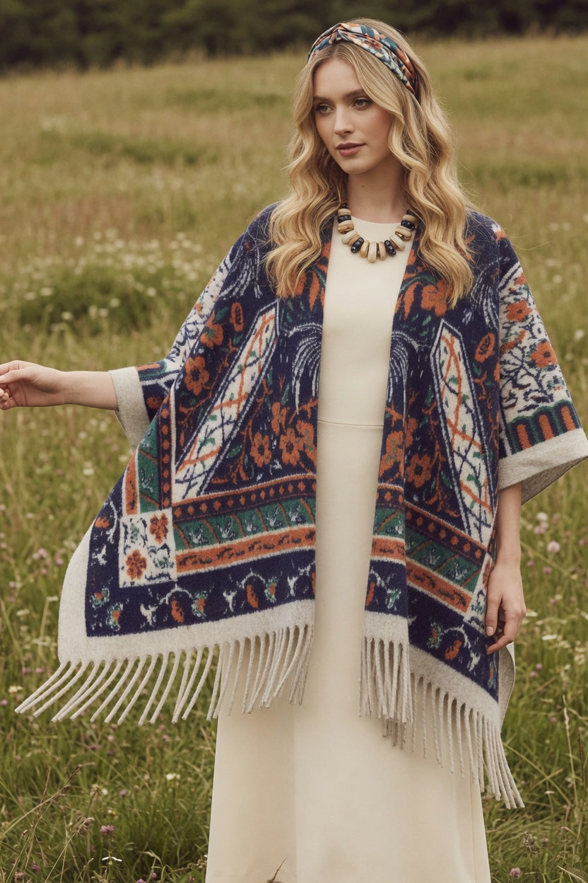 Wild Bloom Tapestry Ruana – Colorful Floral Wrap