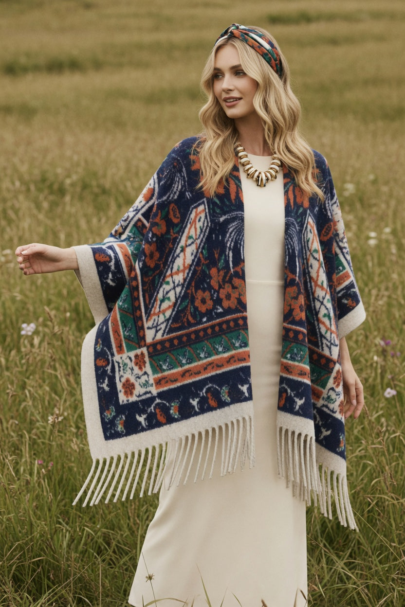 Wild Bloom Tapestry Ruana – Colorful Floral Wrap