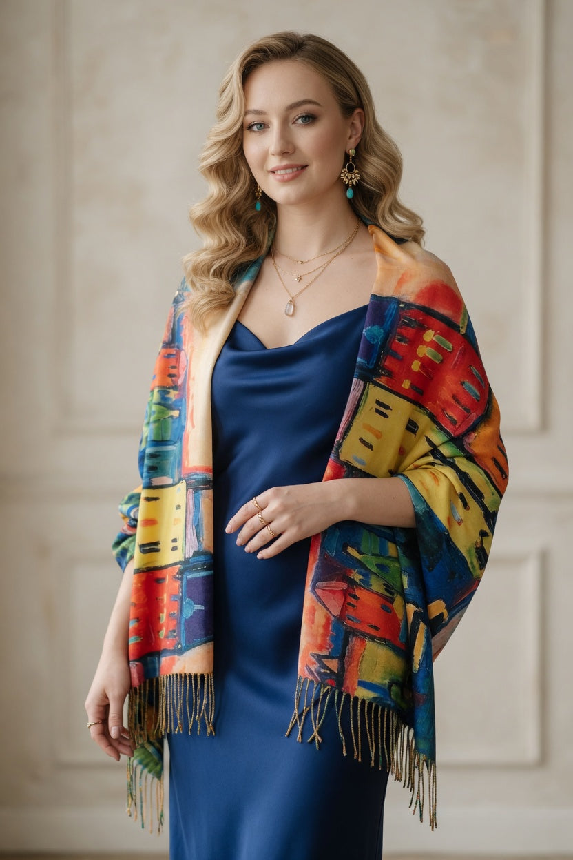 Colorful Cityscape Art Scarf