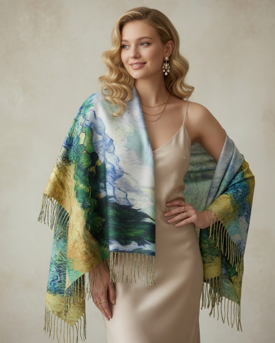 Emerald Cypress Landscape Art Scarf