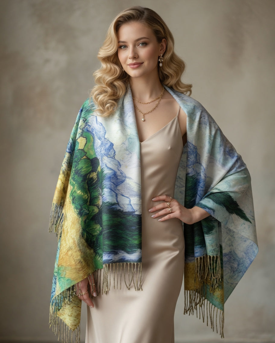 Emerald Cypress Landscape Art Scarf