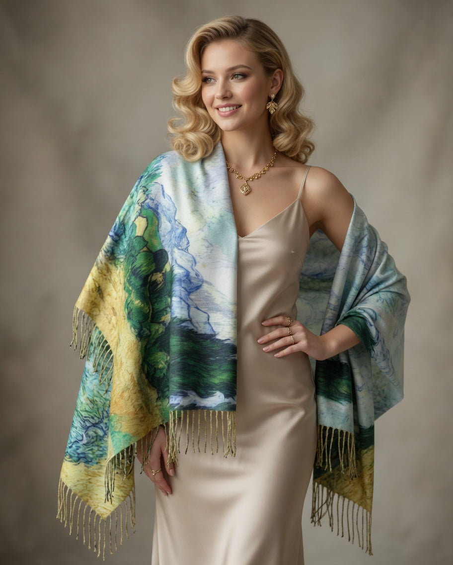 Emerald Cypress Landscape Art Scarf