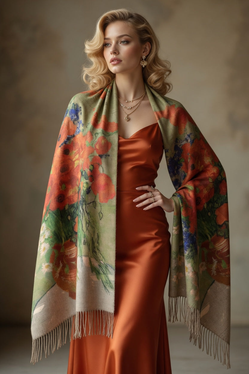 Red Poppy Field Art Scarf
