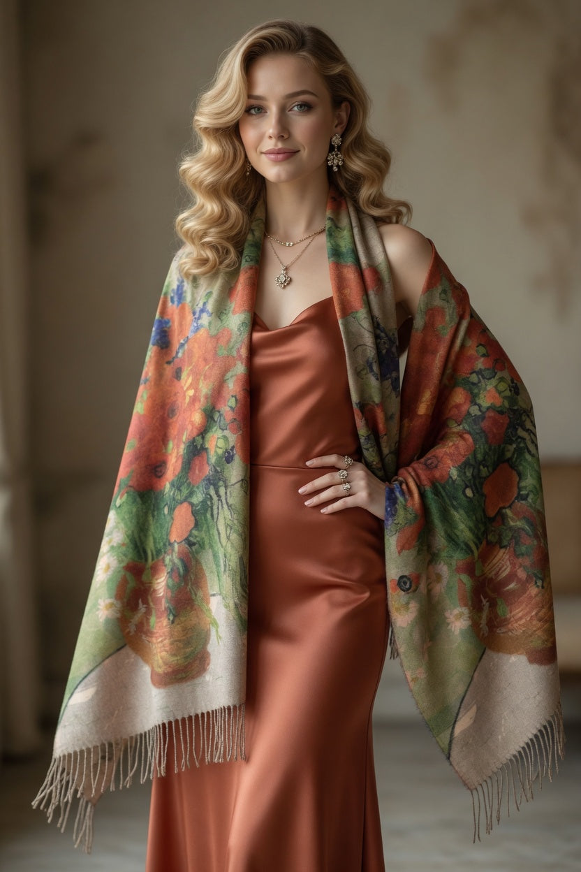 Red Poppy Field Art Scarf