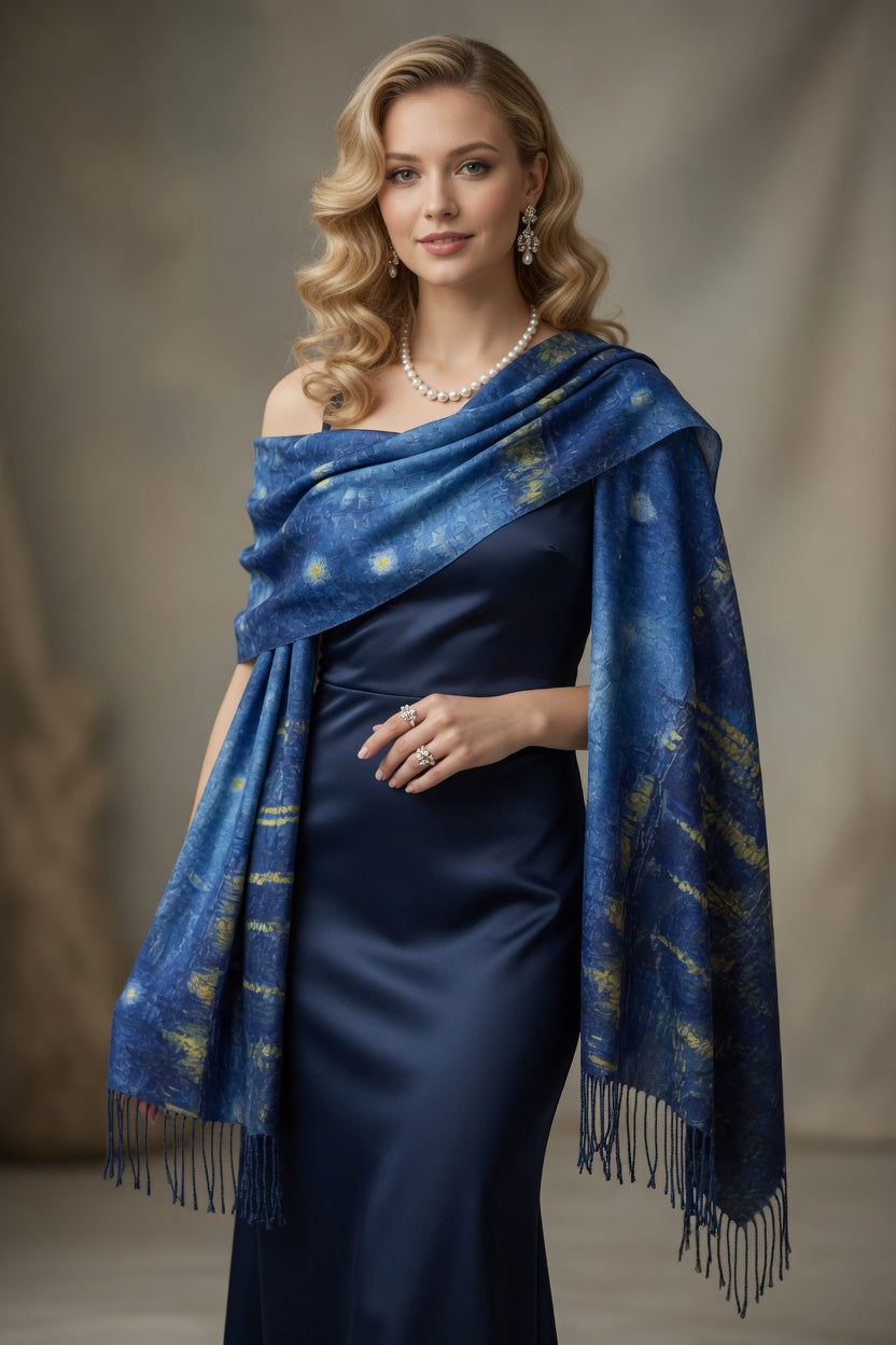 Rhone Night Reflection Art Scarf