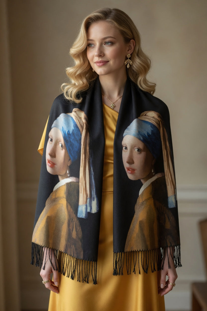 Pearl Elegance Portrait Art Scarf