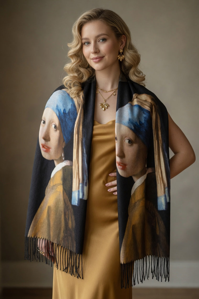 Pearl Elegance Portrait Art Scarf