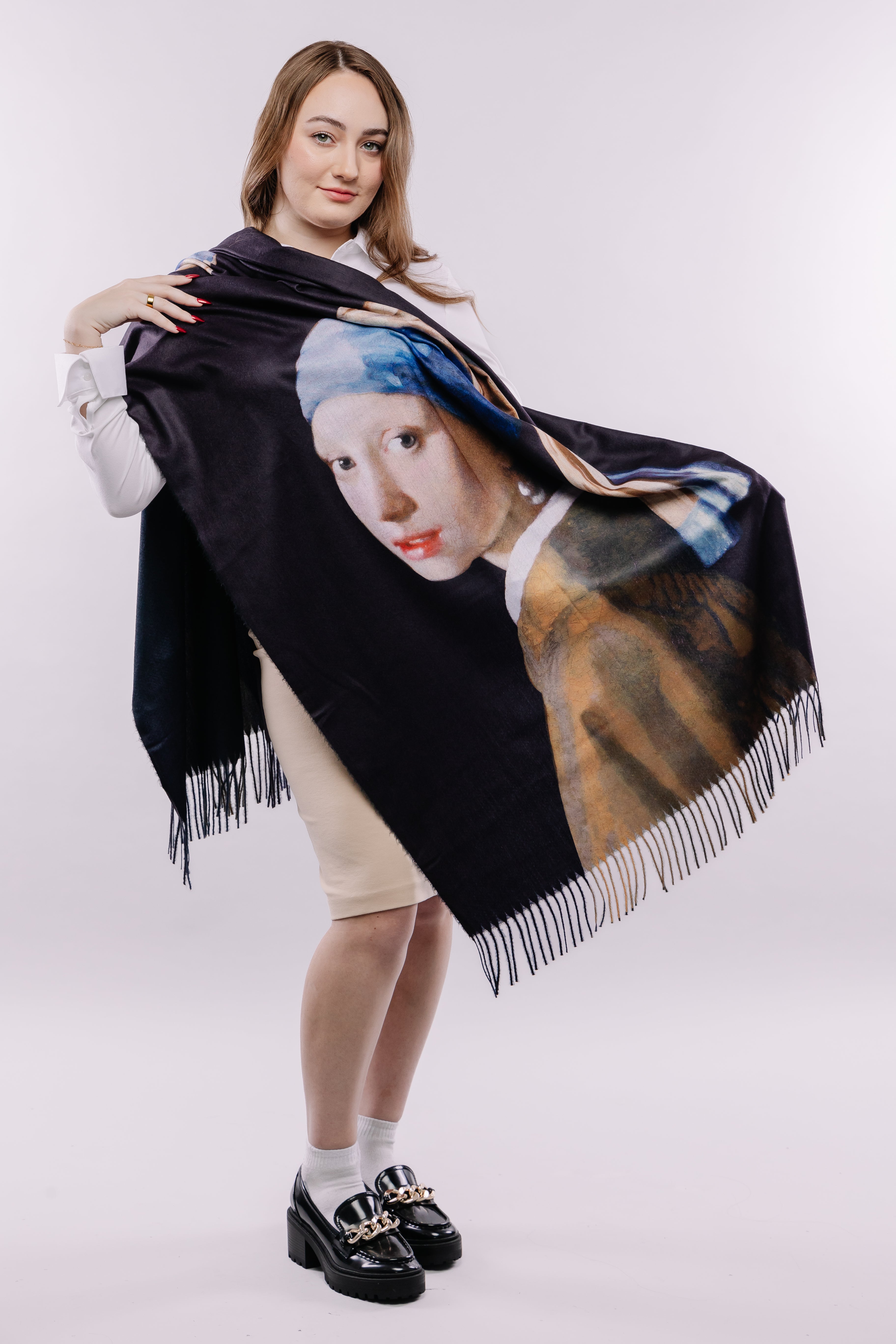Pearl Elegance Portrait Art Scarf