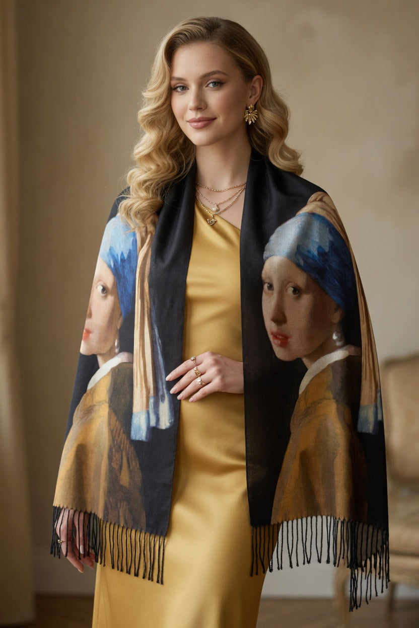 Pearl Elegance Portrait Art Scarf