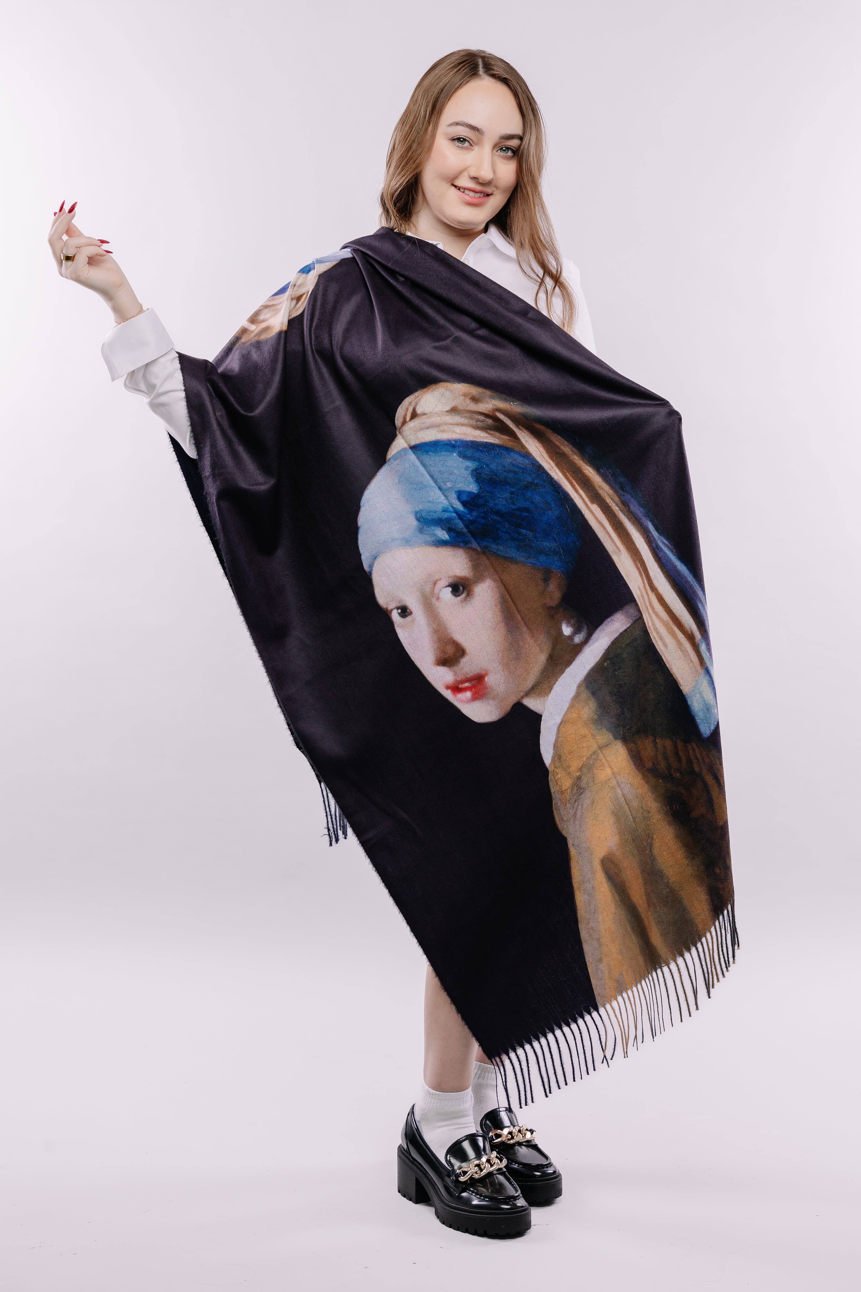 Pearl Elegance Portrait Art Scarf