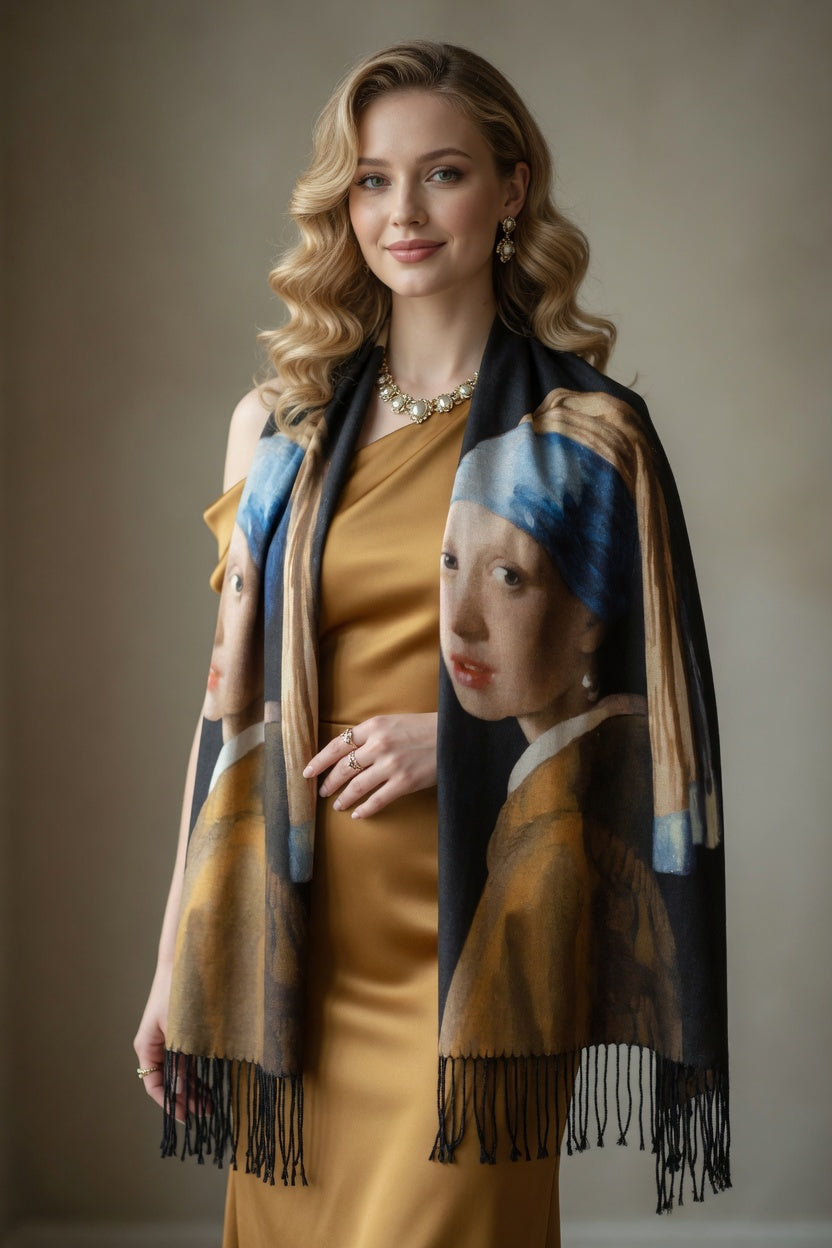 Pearl Elegance Portrait Art Scarf