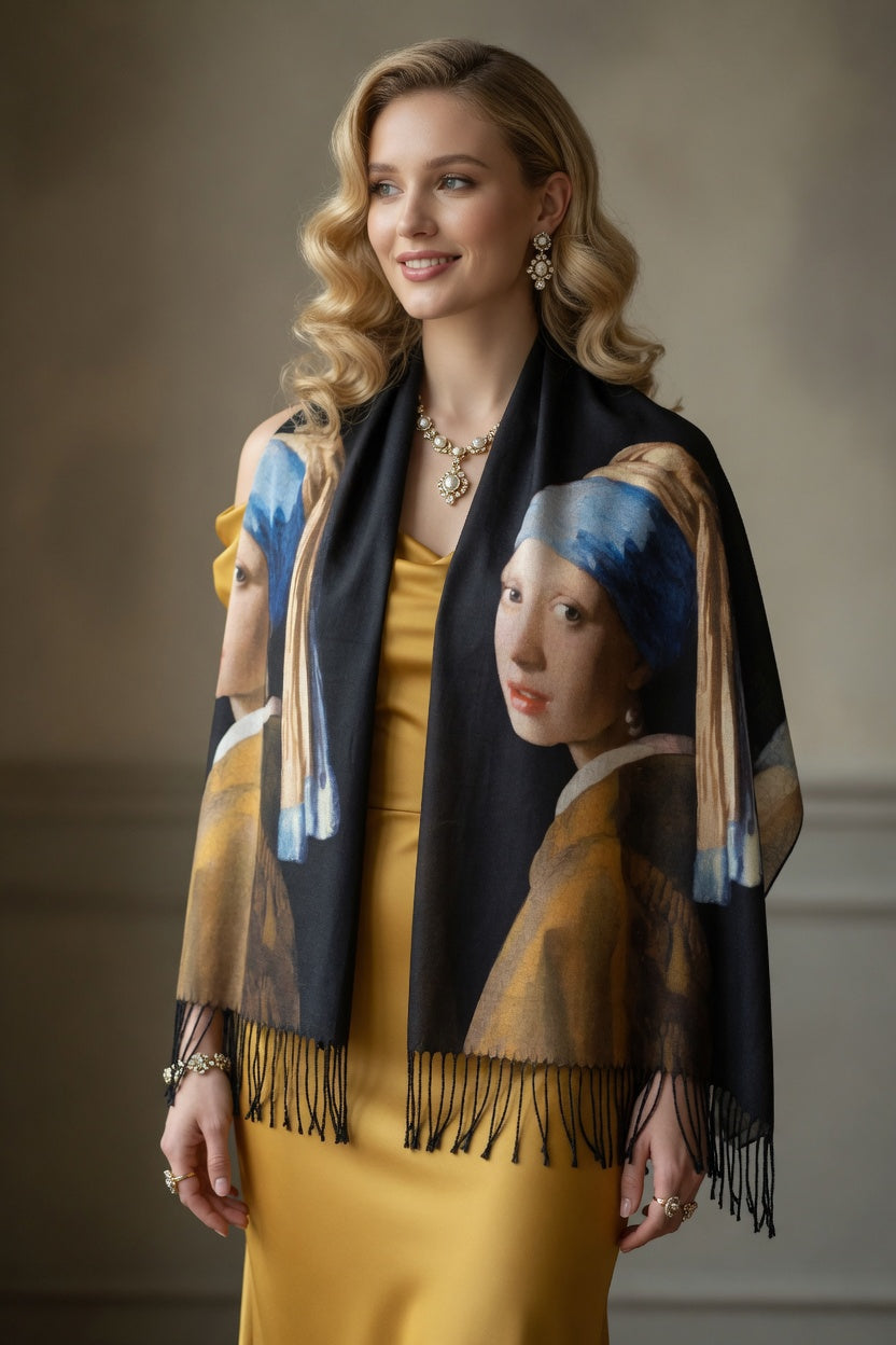 Pearl Elegance Portrait Art Scarf