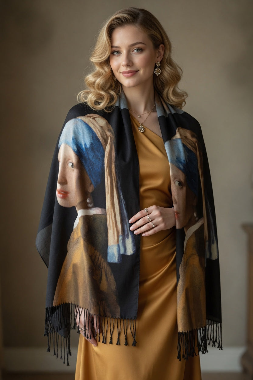 Pearl Elegance Portrait Art Scarf
