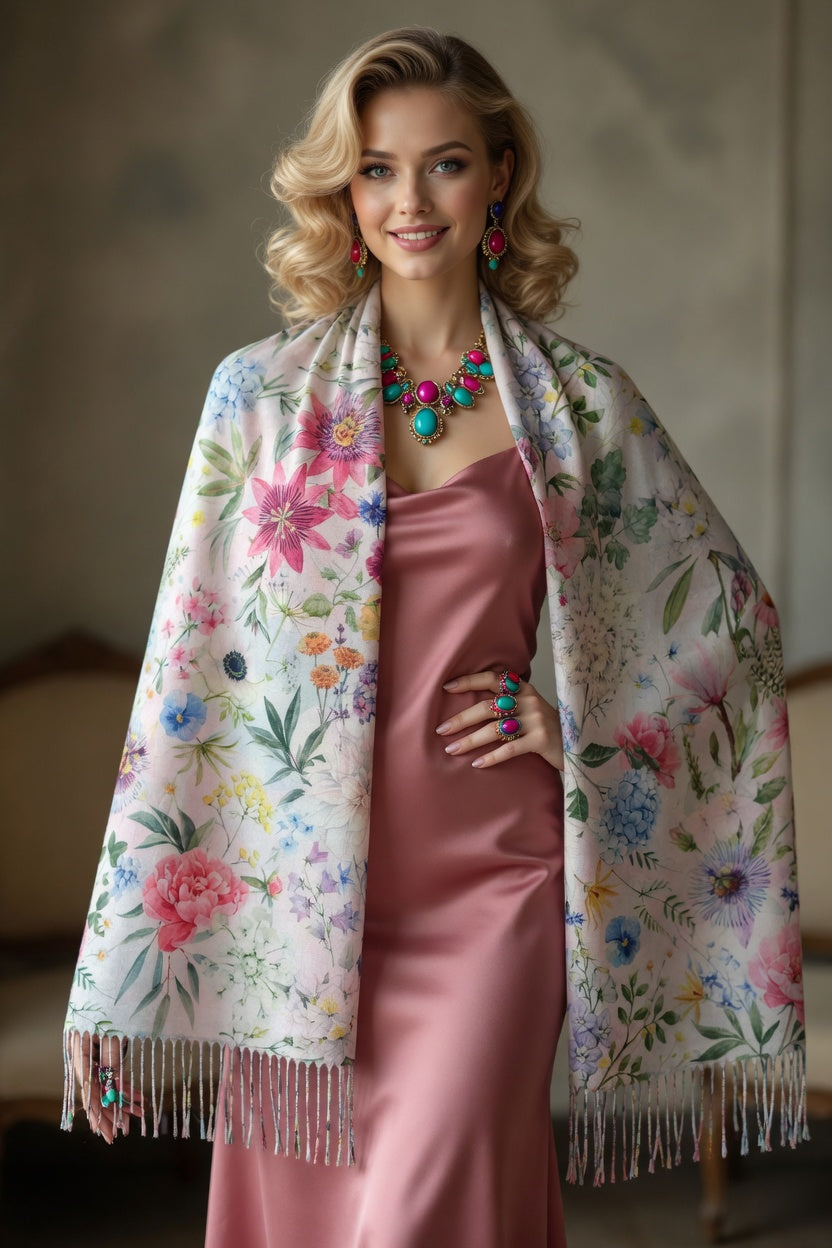 Botanical Floral Art Scarf – Nature Inspired Wrap