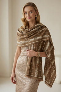 Caramel Rose Stripe Scarf – Warm Tone Elegant Wrap