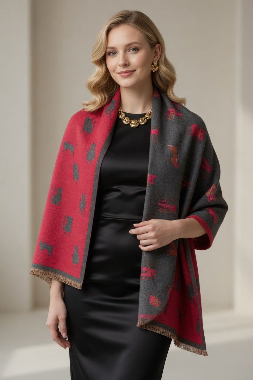 Cat Pattern Art Scarf – Playful Statement Wrap