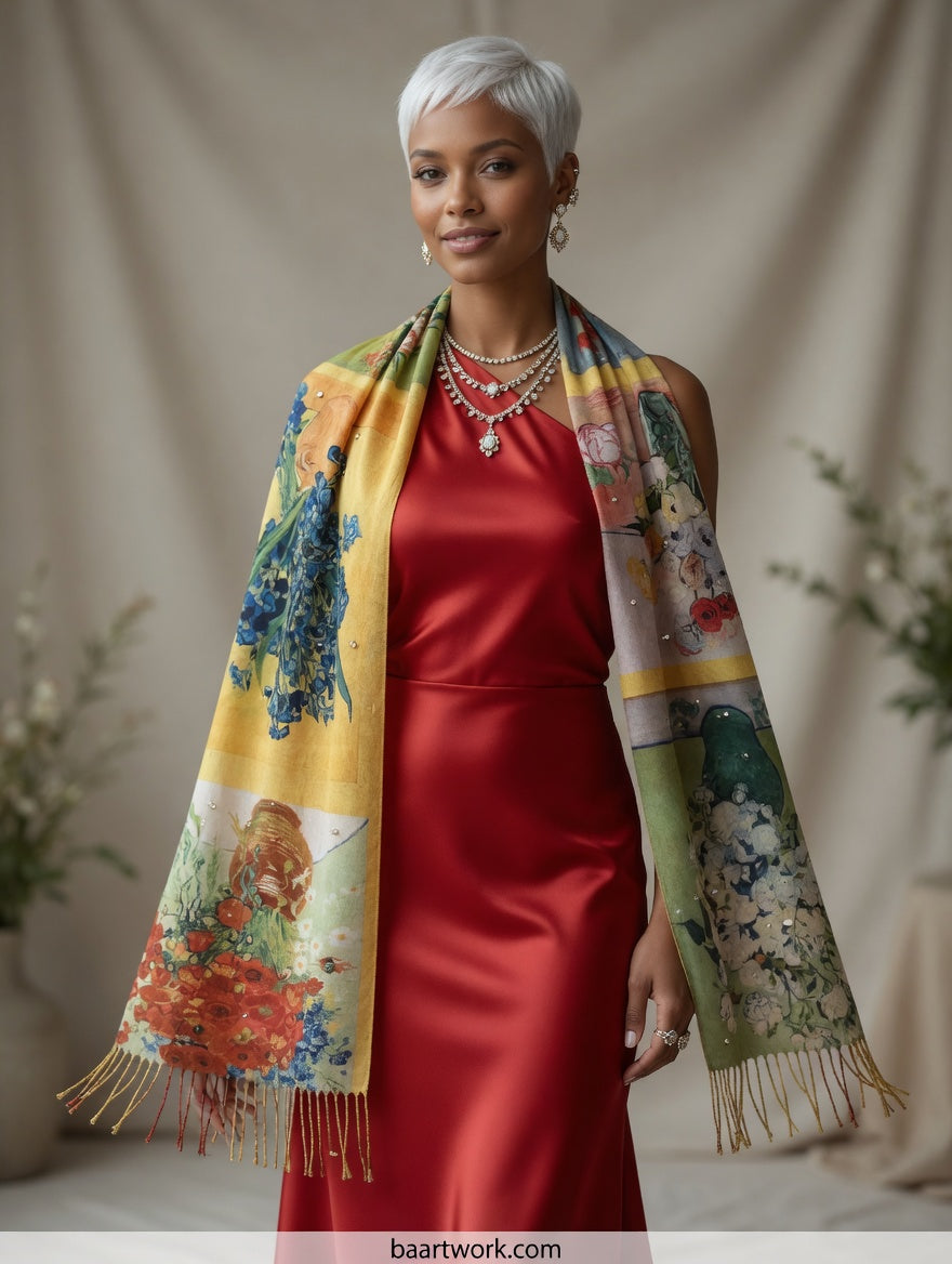 Floral Collage Art Scarf – Colorful Artistic Wrap