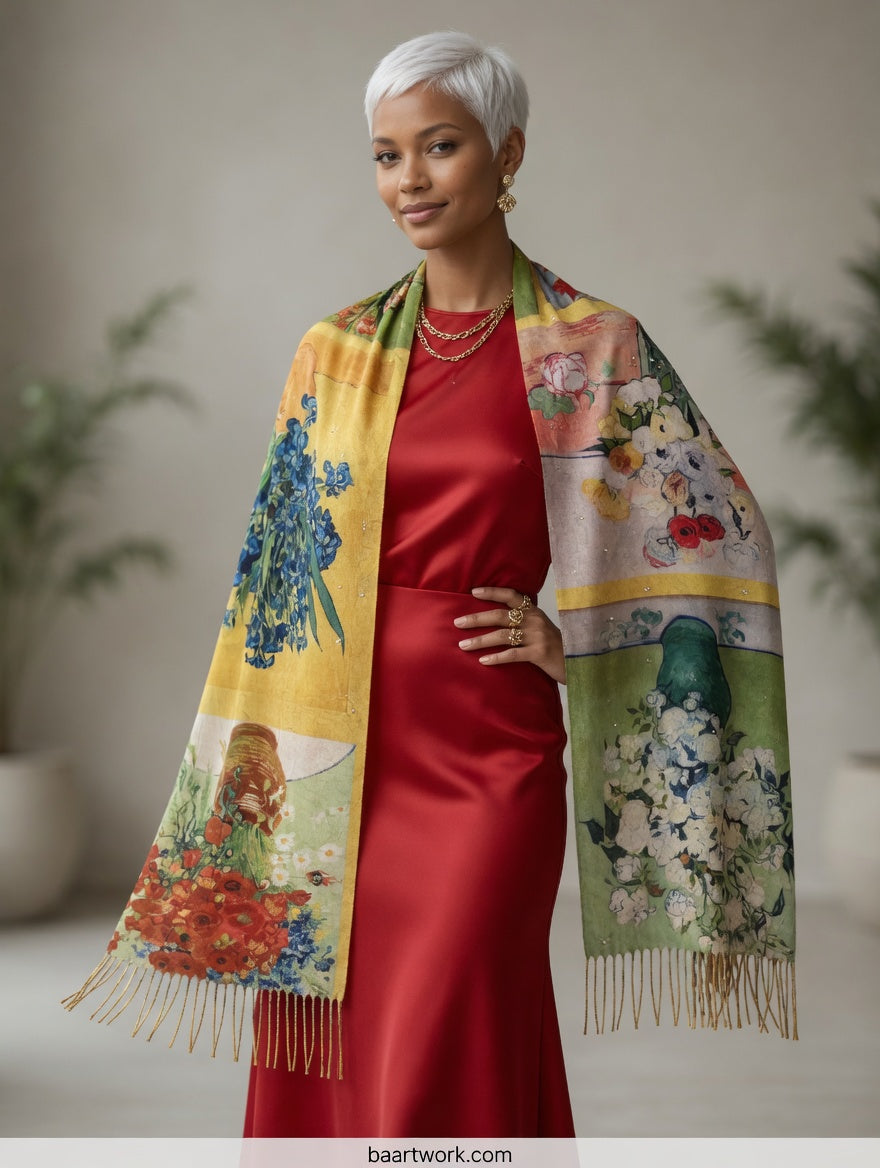 Floral Collage Art Scarf – Colorful Artistic Wrap