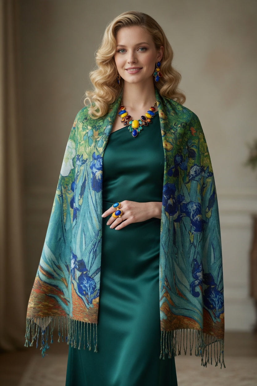 Irises Garden Art Scarf – Soft Floral Wrap