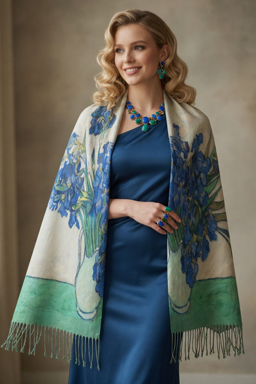 Irises in Vase Art Scarf – Classic Floral Wrap
