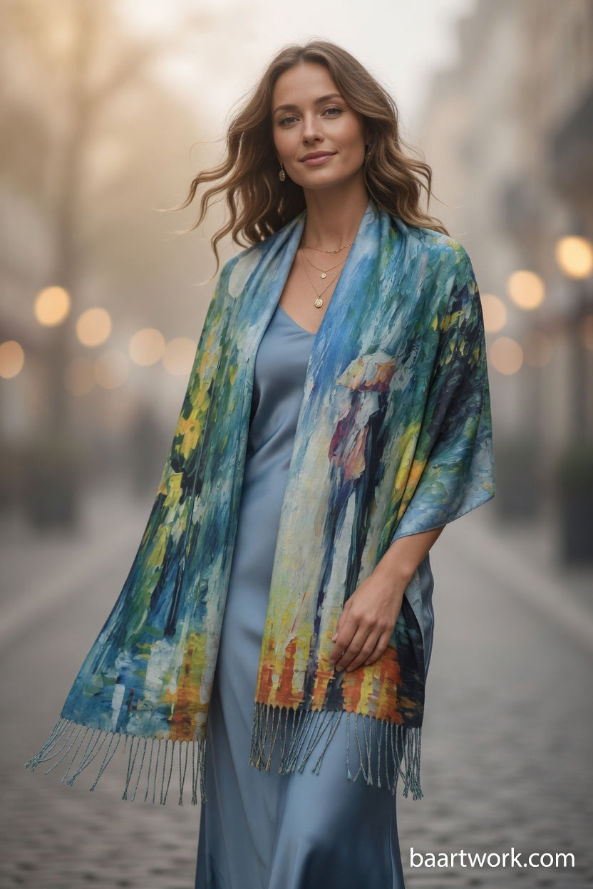 Rainy Street Art Scarf – Romantic City Wrap