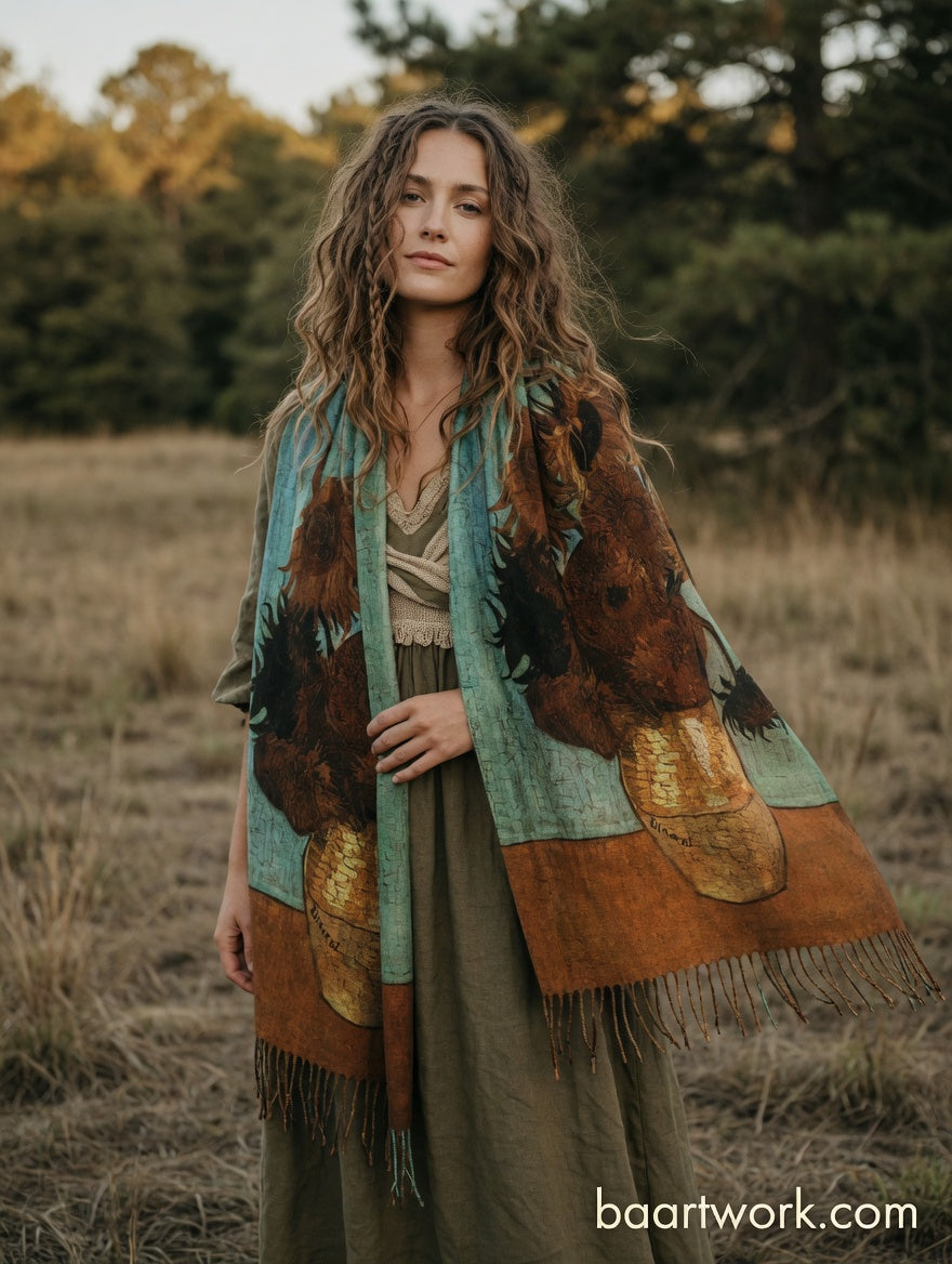 Sunflowers Dark Tone Scarf – Deep Floral Wrap