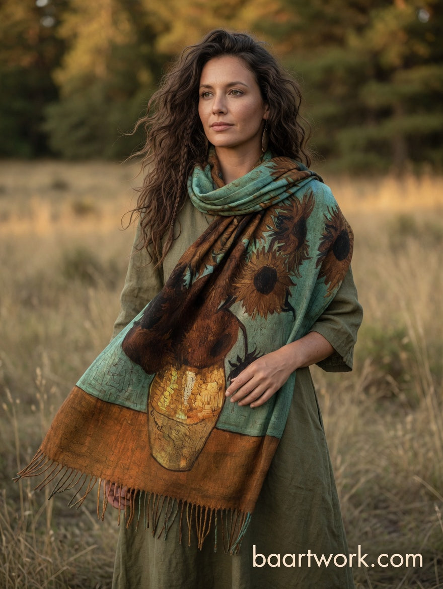 Sunflowers Dark Tone Scarf – Deep Floral Wrap