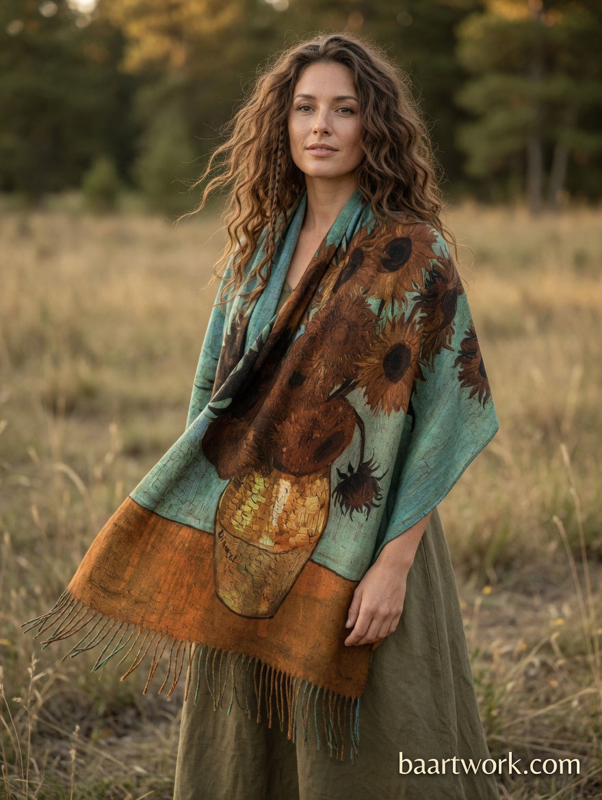 Sunflowers Dark Tone Scarf – Deep Floral Wrap