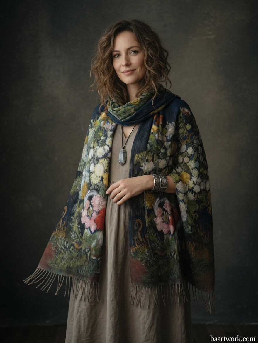 Vase with Flowers Art Scarf – Classic Floral Wrap