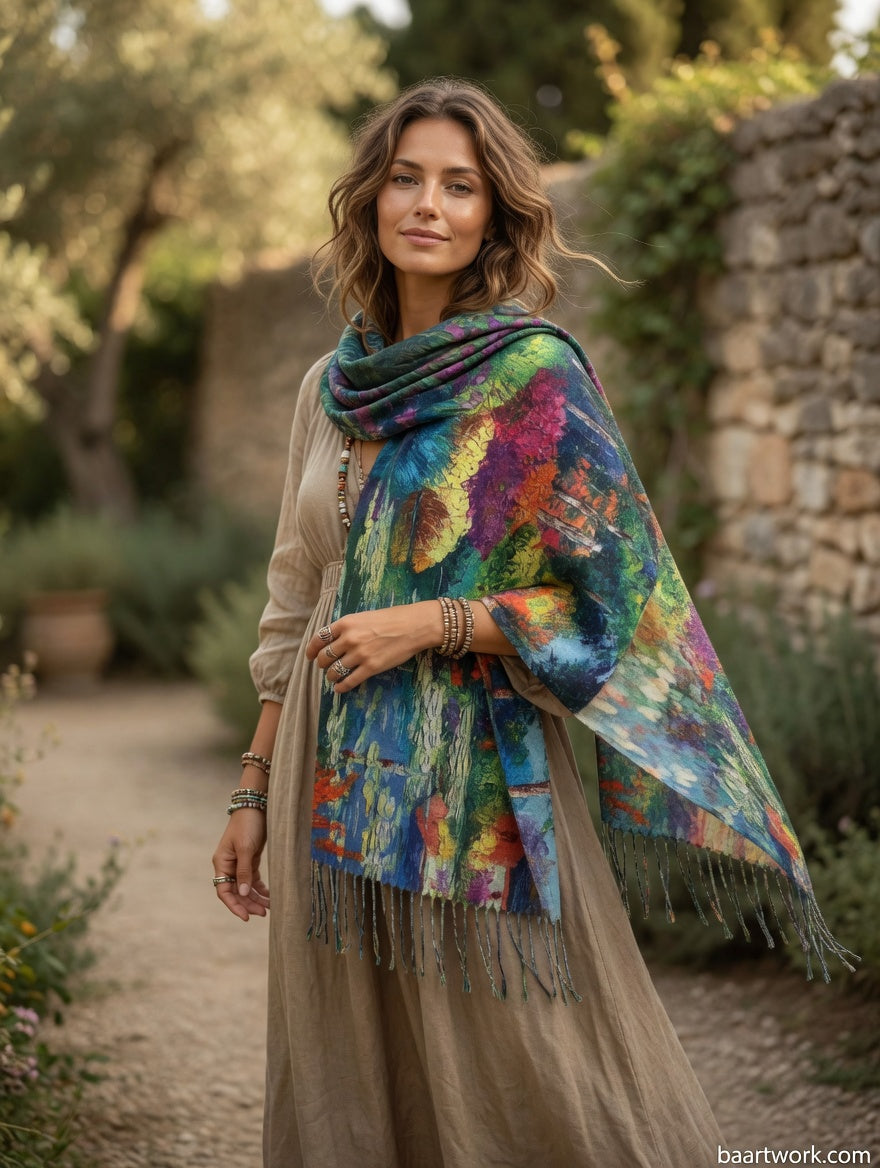Colorful Waterlilies Art Scarf – Soft Impression Wrap