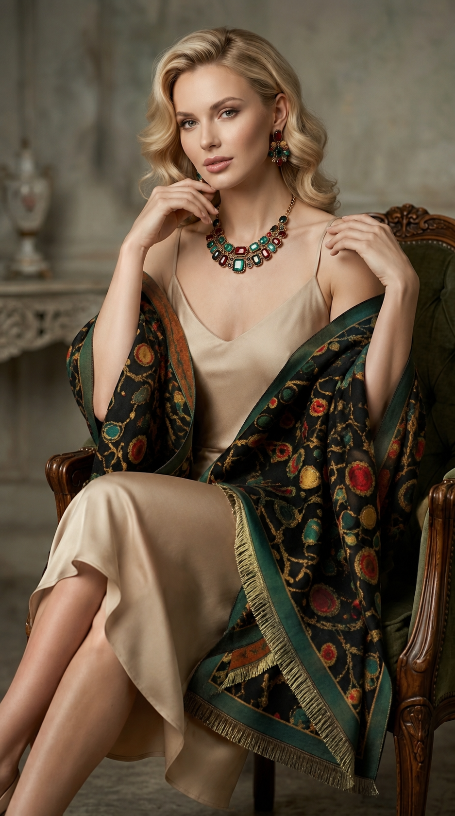 Gemstone Jewel Vines Premium Scarf