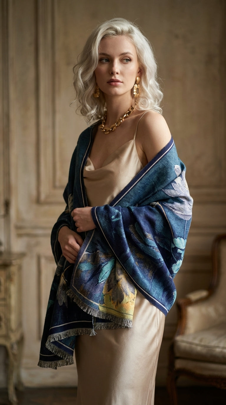 Midnight Water Lily Premium Scarf