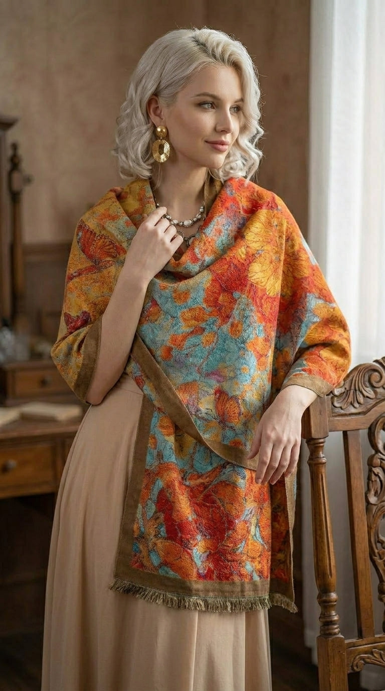 Monarchs Gliding Over Garden Premium Scarf
