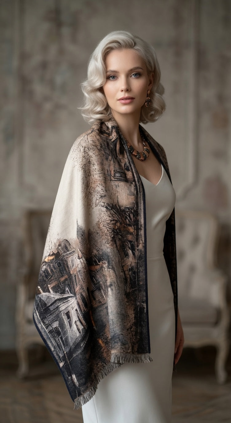 Old Town in Winter Premium Scarf