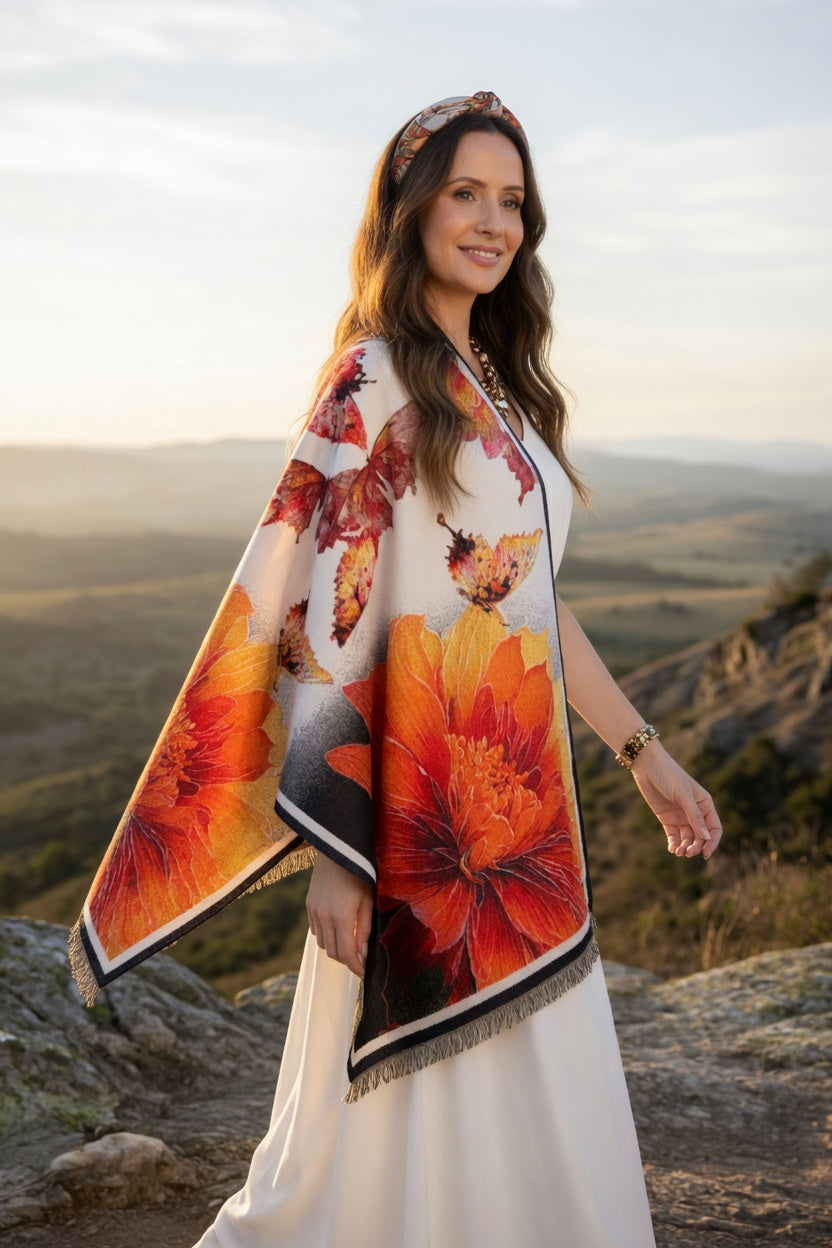 Peony & Butterfly Premium Scarf