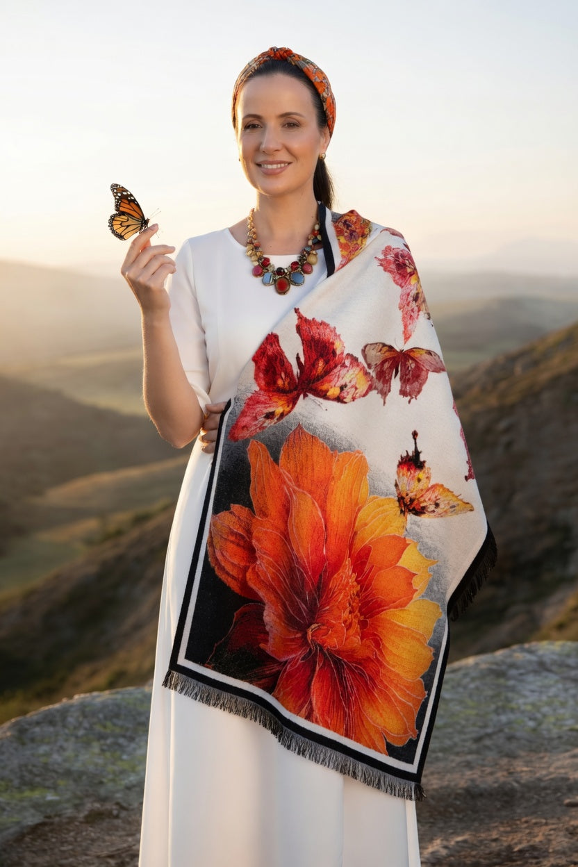 Peony & Butterfly Premium Scarf