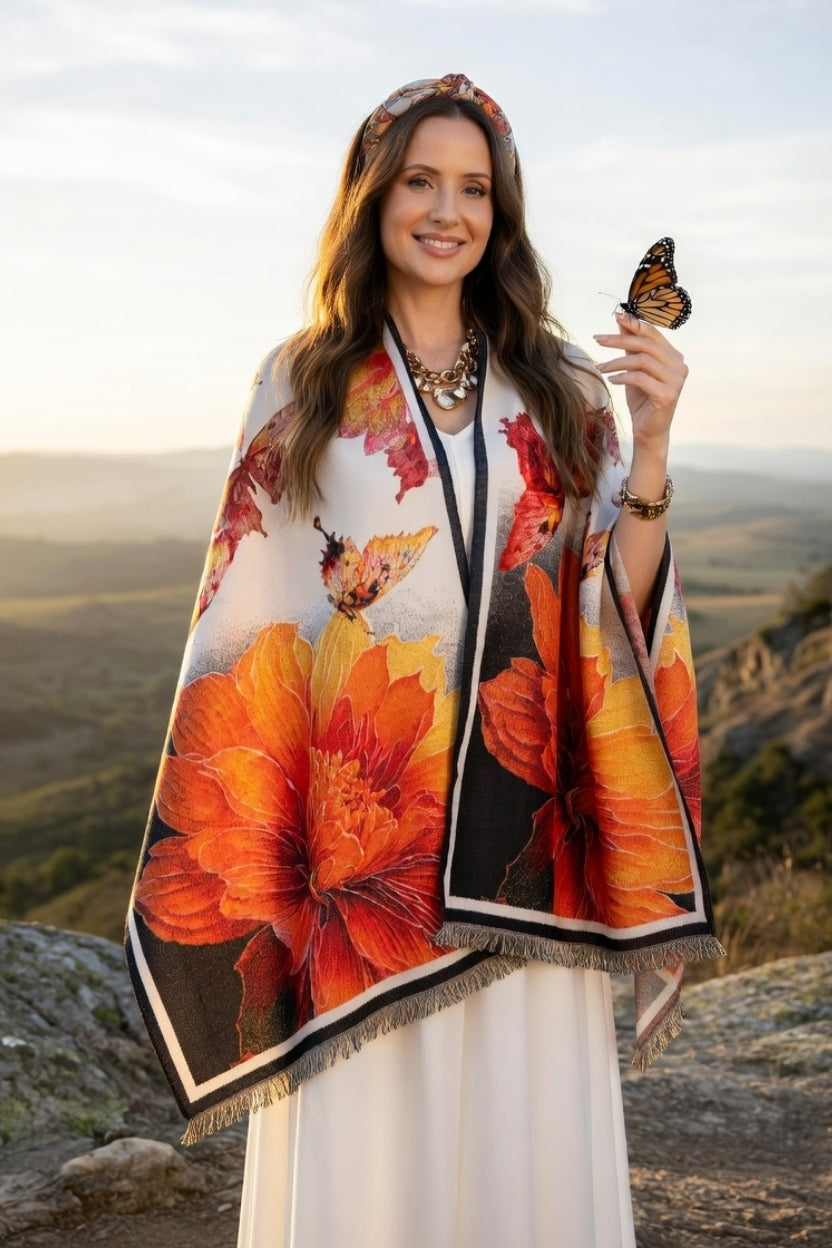 Peony & Butterfly Premium Scarf